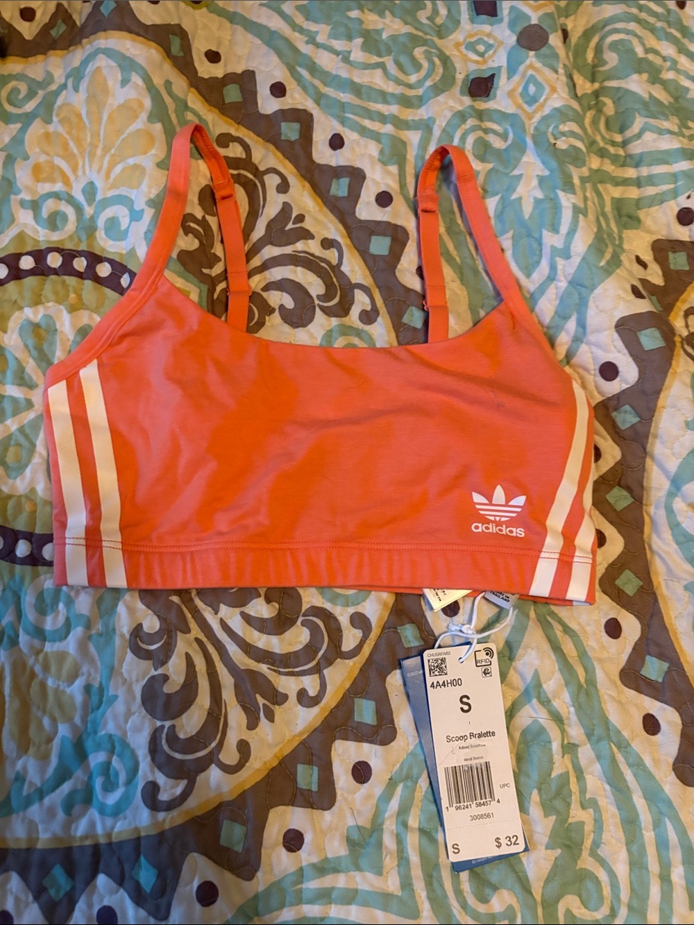 Adida Coral Scoop Bralette with White Stripes